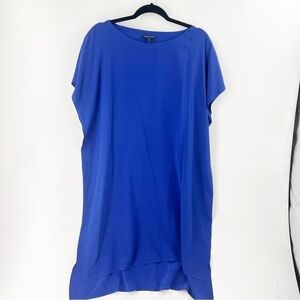 ✅ Eileen Fisher, Short Sleeve Silk Shift Dress, Sapphire Blue, Wmns Size MEDIUM
